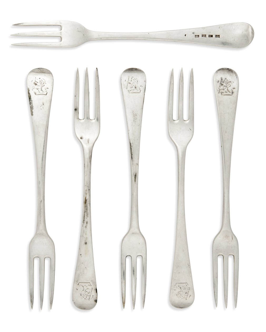Sett med George III koloniale dessertgafler i gammel engelsk mønster, Gibraltar, ca. 1790 (sølv) av Henry Cowper