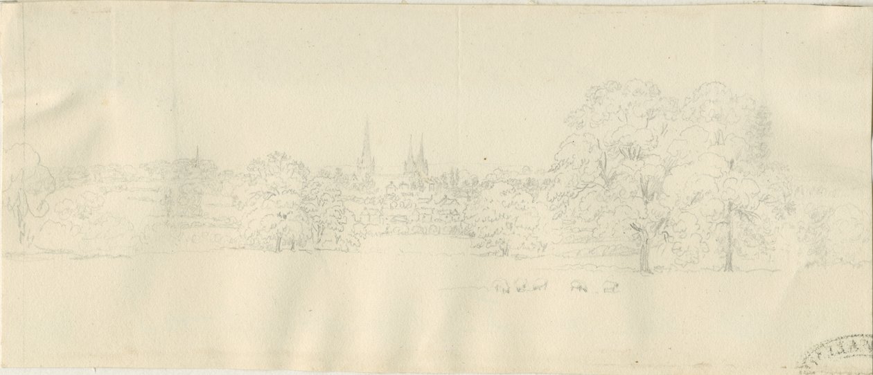 Lichfield - North View (fjern): blyanttegning, nd [1788-1855] (tegning) av Henry Curzon Allport
