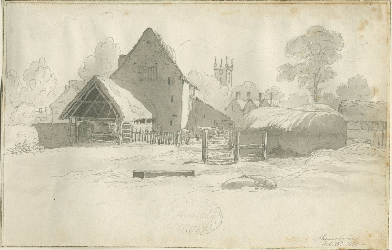 Shenstone - Farm: sepia-tegning, nd [1788-1855] (tegning) av Henry Curzon Allport
