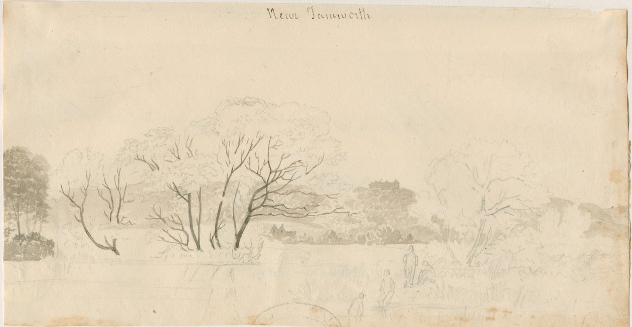 Tamworth - Distant View: blyanttegning, nd [1788-1855] (tegning) av Henry Curzon Allport