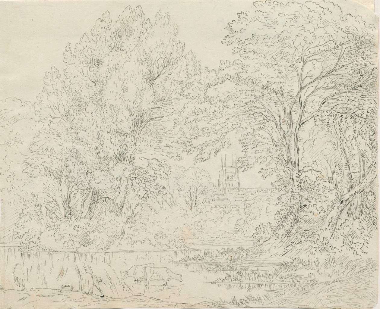 Tamworth - Rural View: penn- og blekktegning, nd [1788-1855] av Henry Curzon Allport
