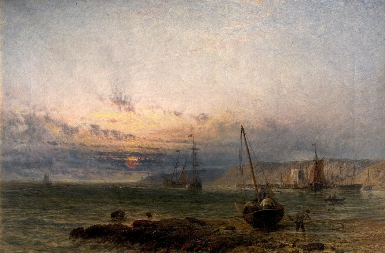 Kystscene, solnedgang, 1852 av Henry Dawson
