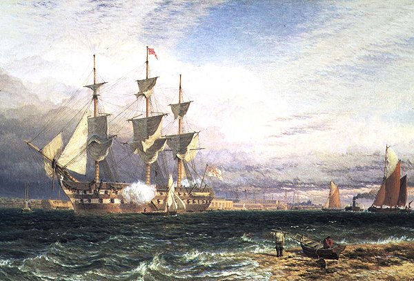 Sheerness, Island of Sheppey, Guardship Saluting av Henry Dawson