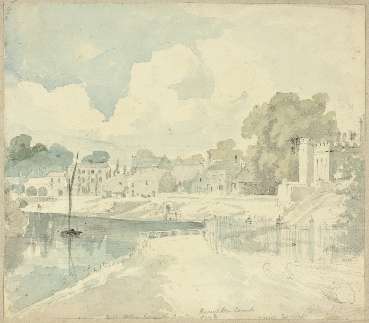 Hampton Court View tatt fra Garden Seat av Henry Edridge