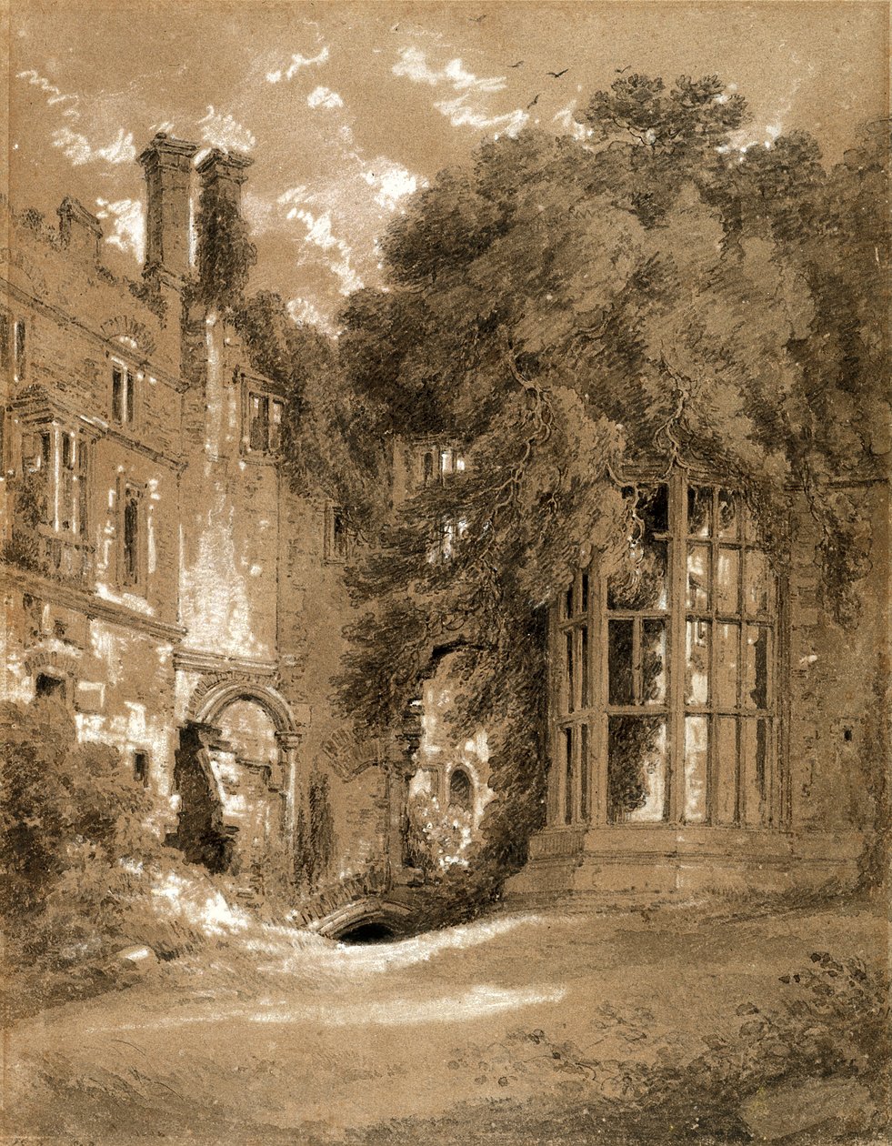 Kenilworth Castle (svart kritt med grå vask forhøyet med hvitt på brunt papir) av Henry Edridge