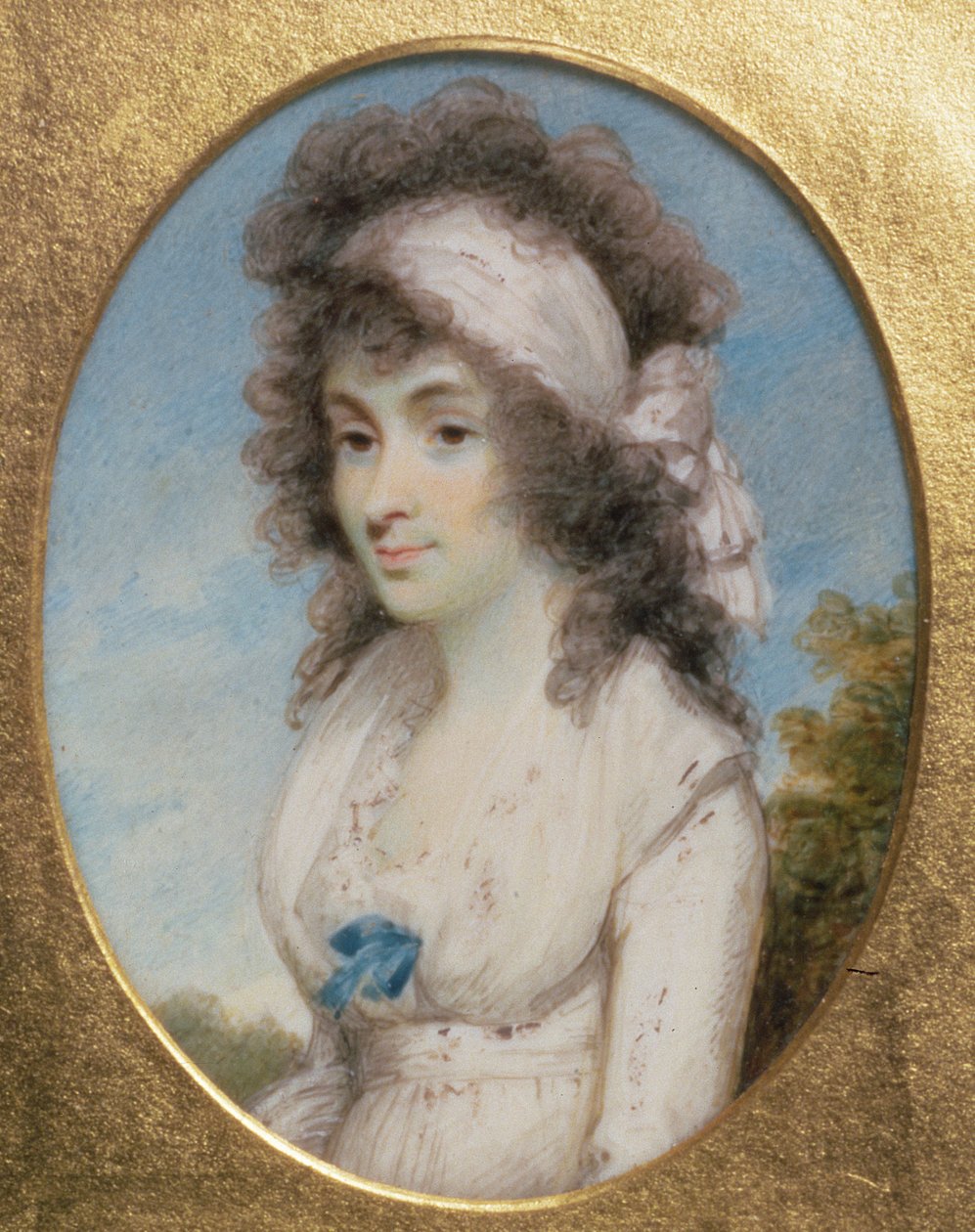 Portrett miniatyr av Lydia eller Elizabeth Hunt, ca. 1795 av Henry Edridge