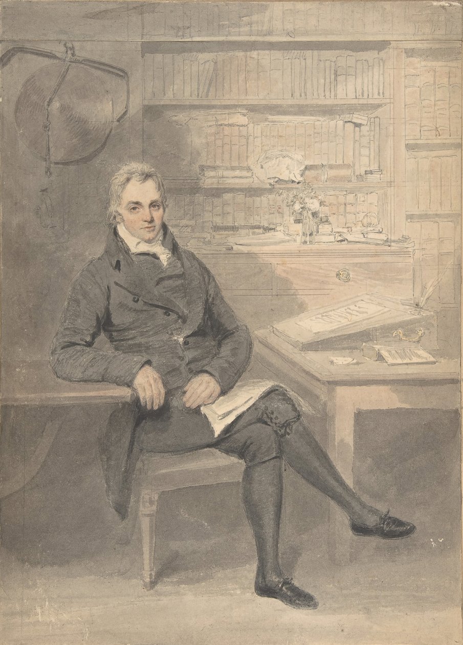 Portrett av en mann, sittende foran et skrivebord, 1795-1800. av Henry Edridge