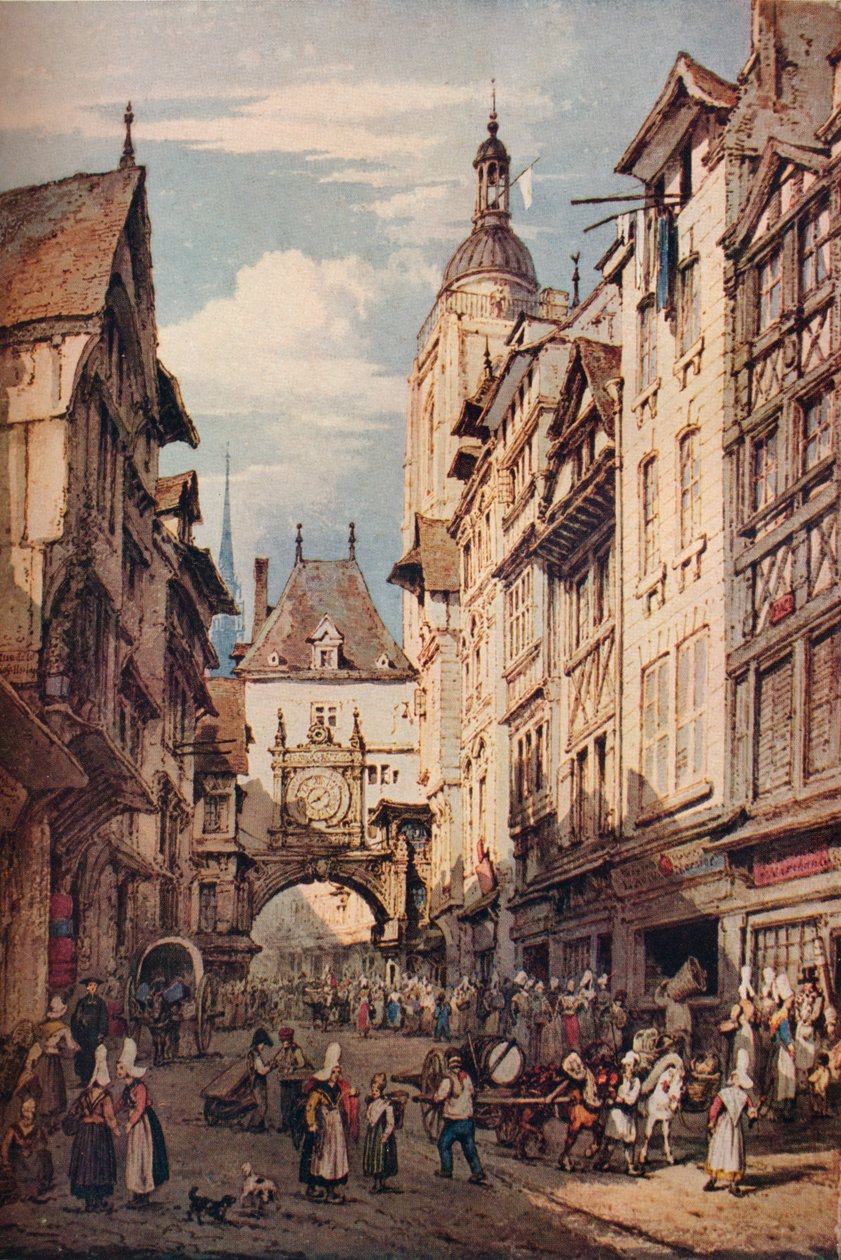 Rue De La Grosse Horloge, Rouen, 1821 av Henry Edridge