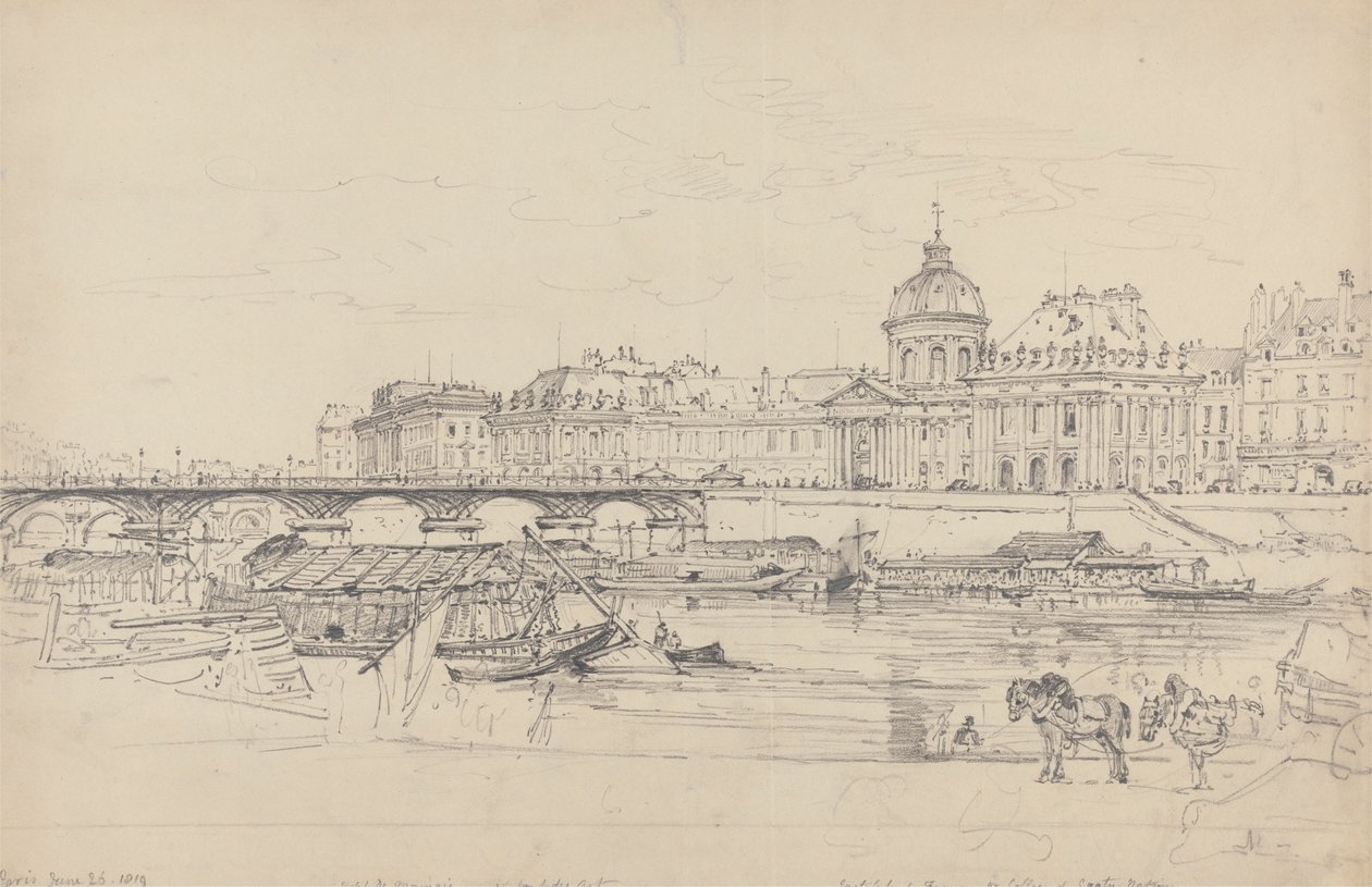 Mynten, Pont des Arts og Institut de France, Paris av Henry Edridge