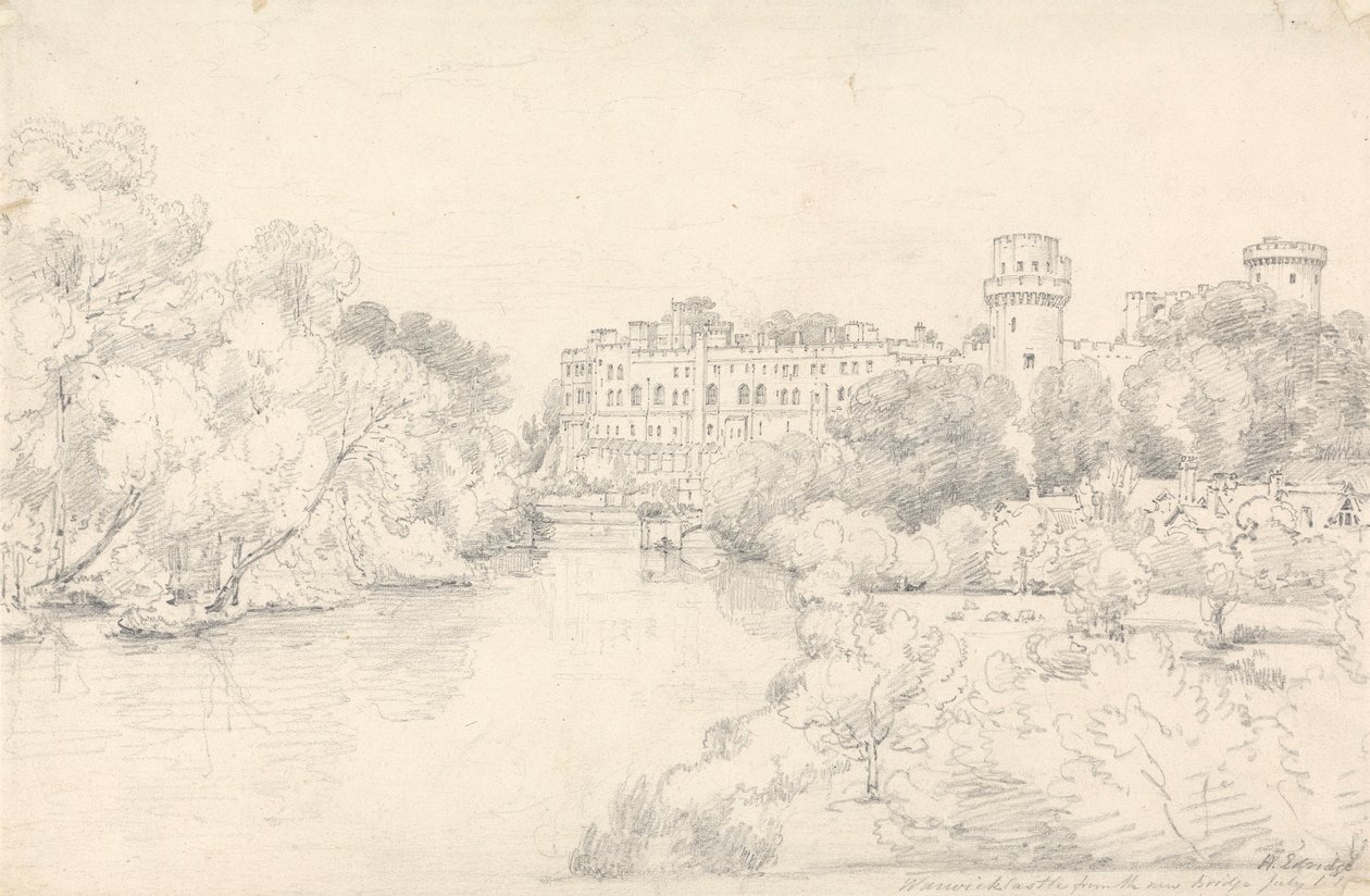 Warwick Castle fra New Bridge av Henry Edridge