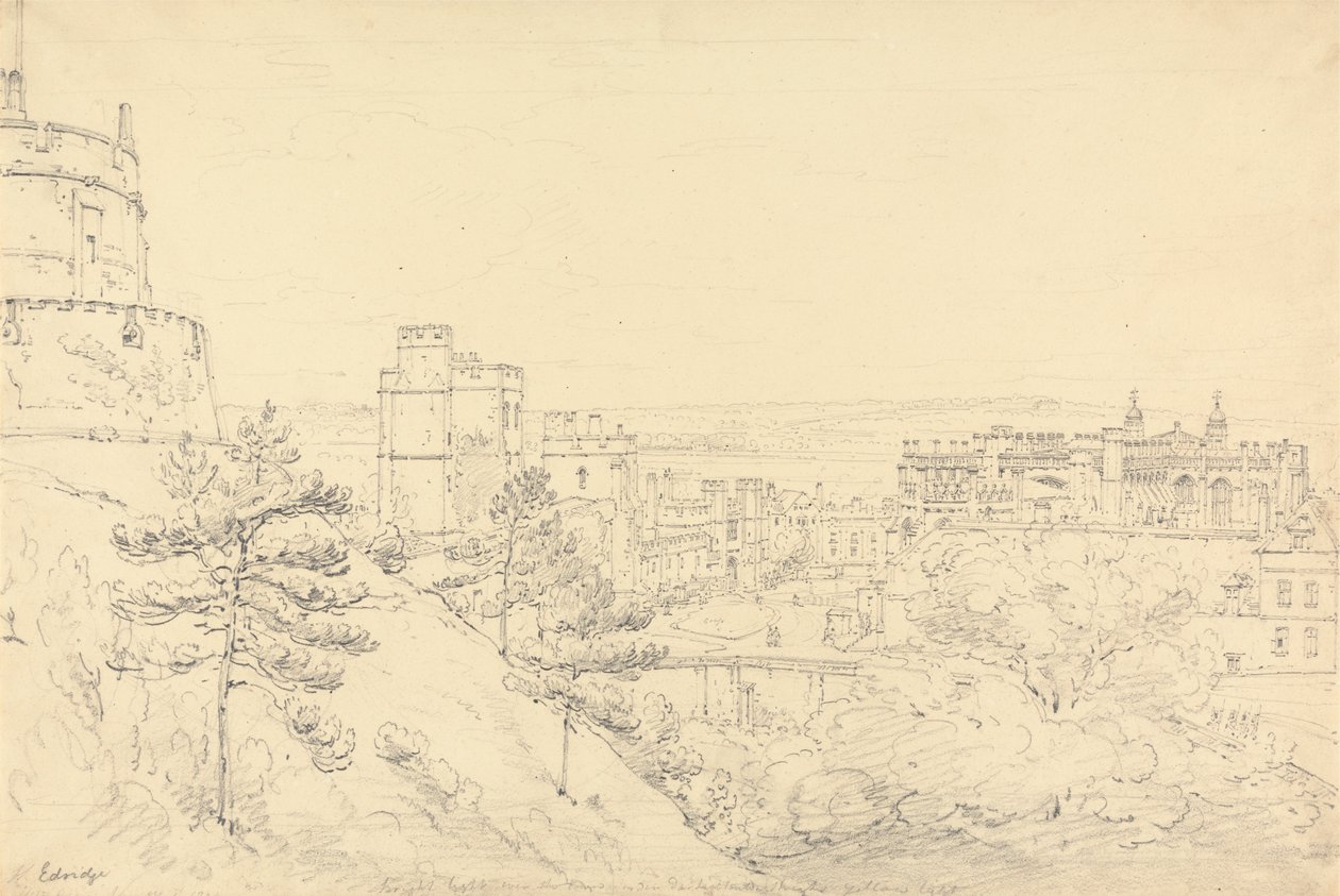 Windsor Castle fra Glacis of the Round Tower av Henry Edridge