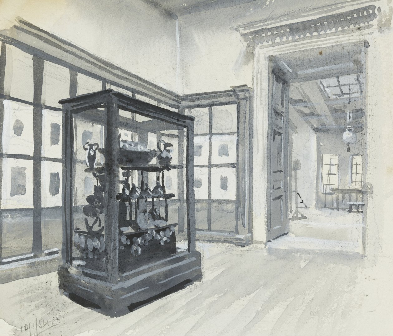 Innvendig visning av British Museum som viser galleriet med graveringer av Henry Edward Tidmarsh