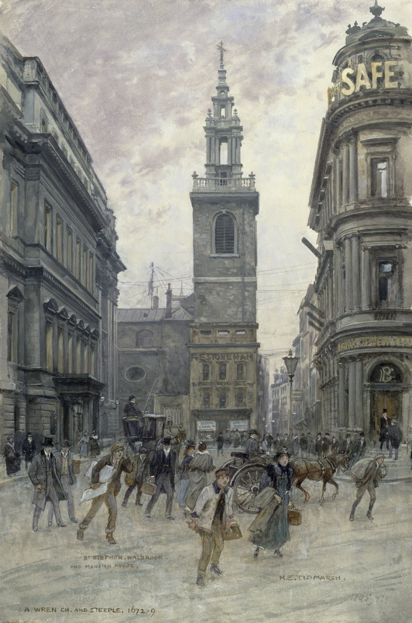 St. Stephen's Walbrook and Mansion House, ca. 1895, av Henry Edward Tidmarsh