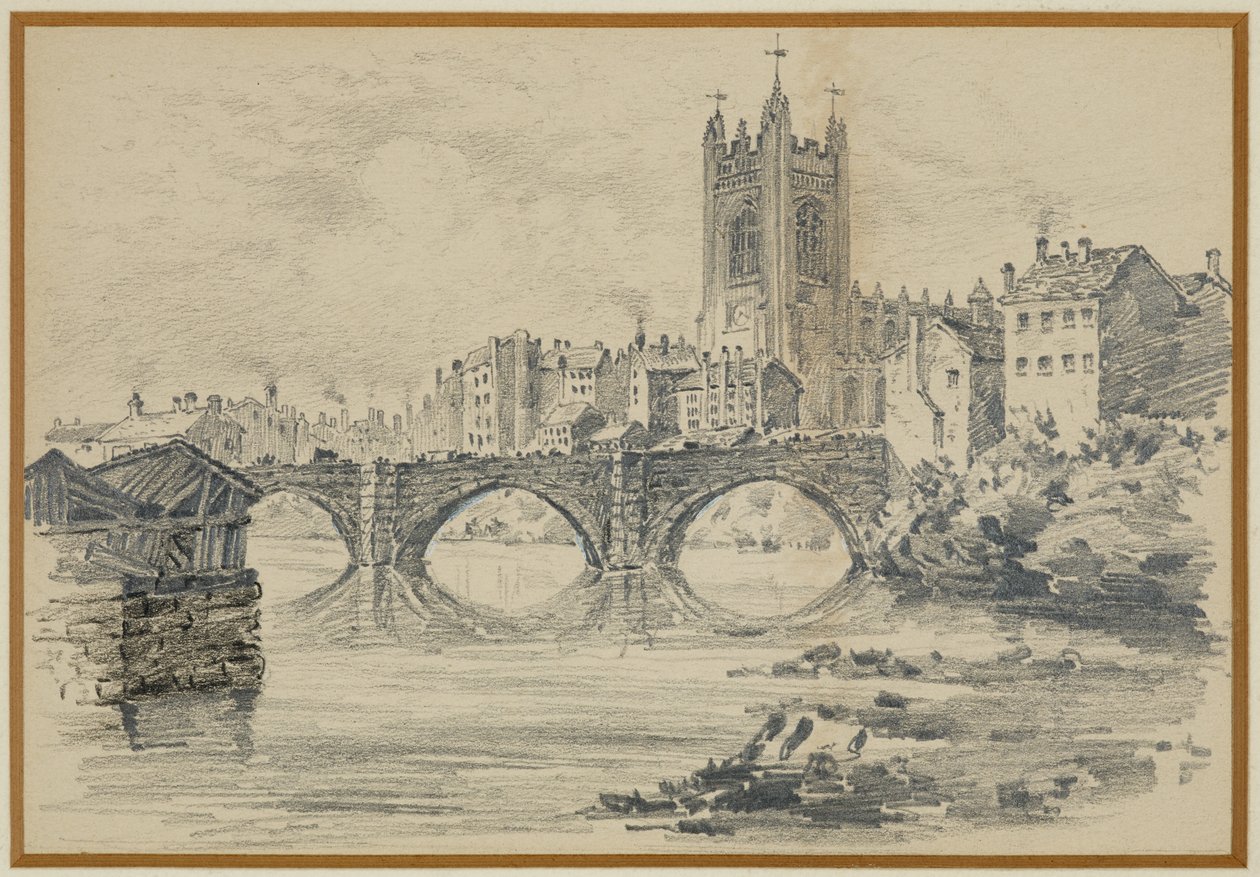 The Old Church og Salford Bridge (fra et gammelt trykk) av Henry Edward Tidmarsh