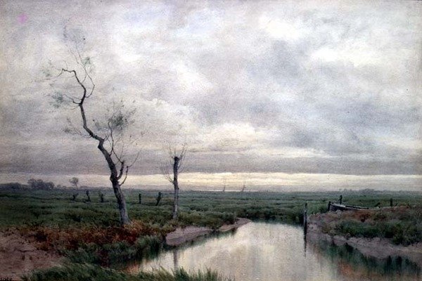 Coastal Marshlands (akvarell) av Henry Farrer