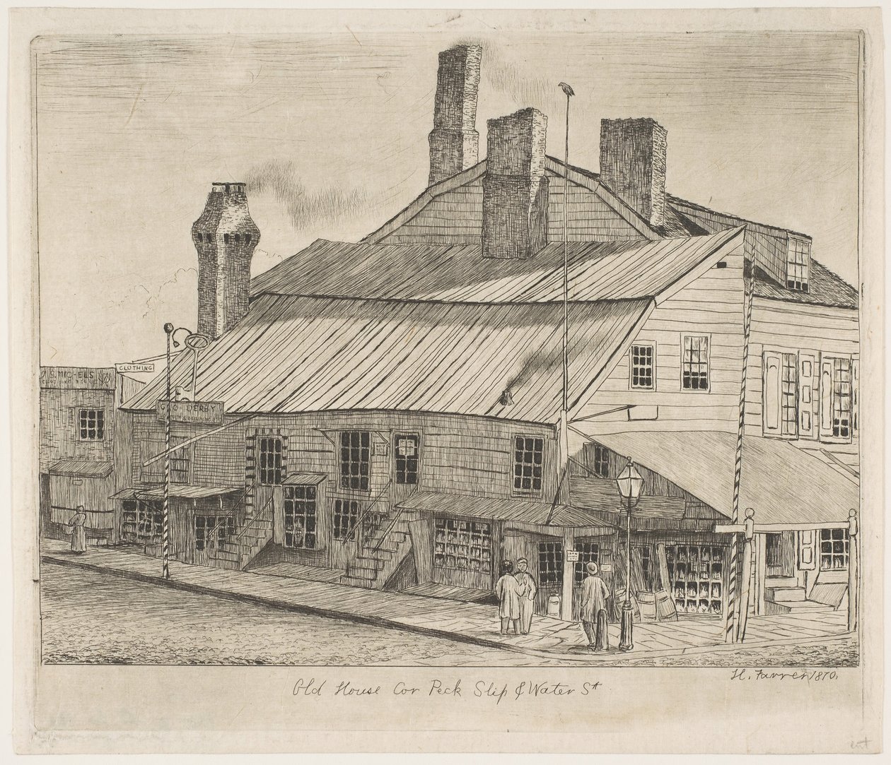 Old House, Corner of Peck Slip and Water Street fra Scenes of Old New York, 1870. av Henry Farrer