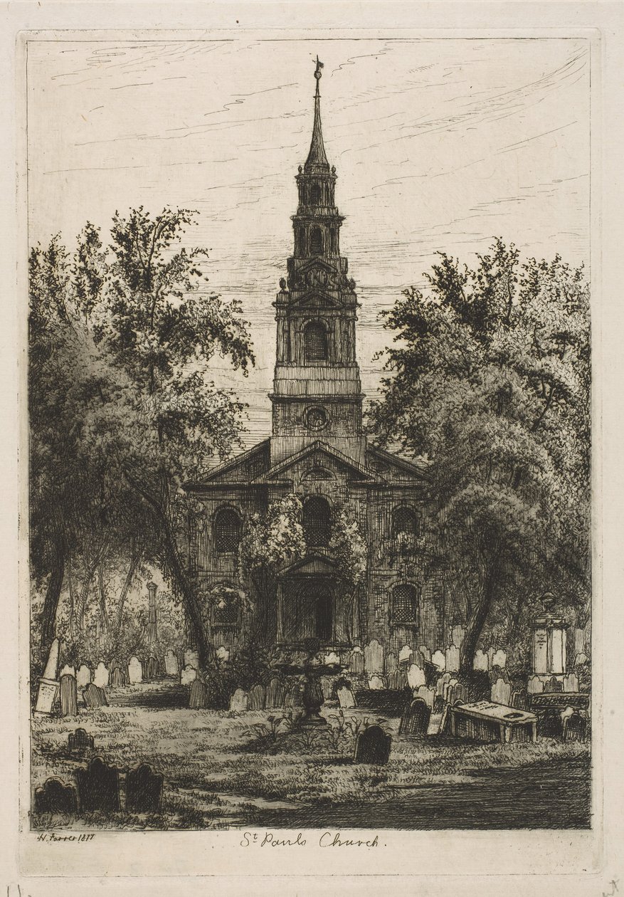 St. Pauls Chapel, New York fra Scenes of Old New York, 1877. av Henry Farrer