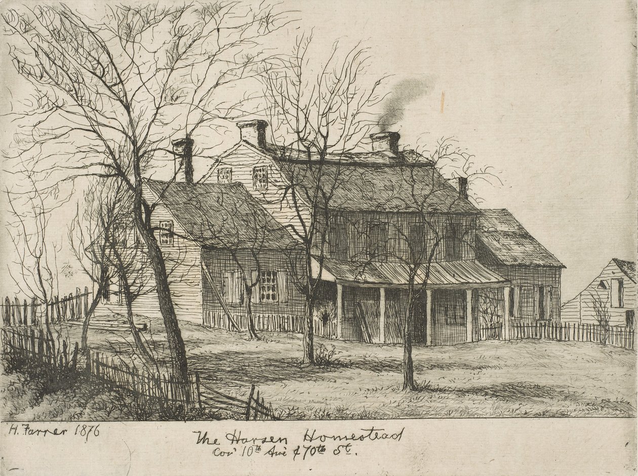 The Harsen Homestead, hjørnet av 10th Avenue og 70th Street fra Scenes of Old New York, 1876. av Henry Farrer