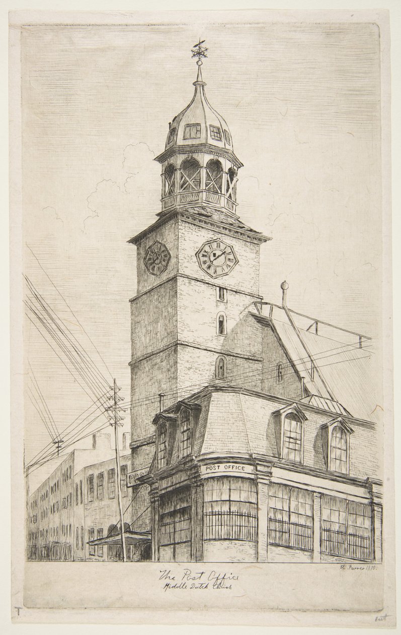 Postkontoret, Middle Dutch Church, fra «Scener fra gamle New York» av Henry Farrer