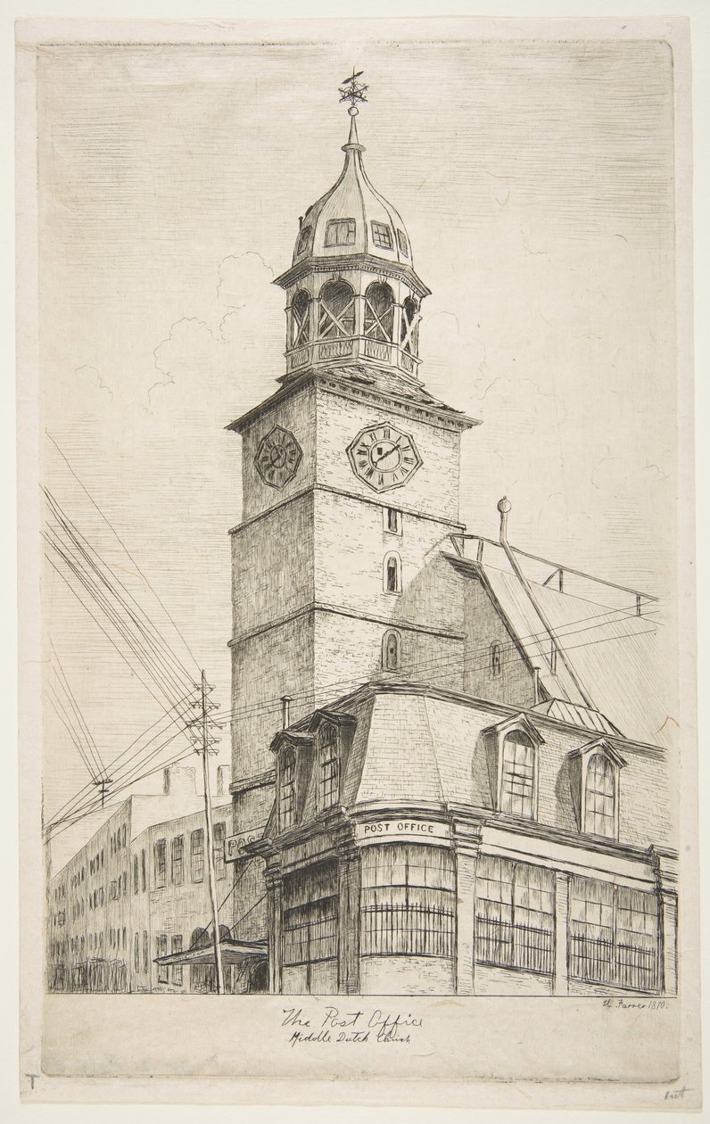 Postkontoret, Middle Dutch Church fra Scenes of Old New York, 1870. av Henry Farrer