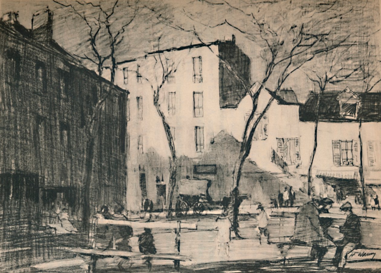 La Place Du Tertre Et uberørt landsbytorg., c1927, 1927 av Henry Franks Waring