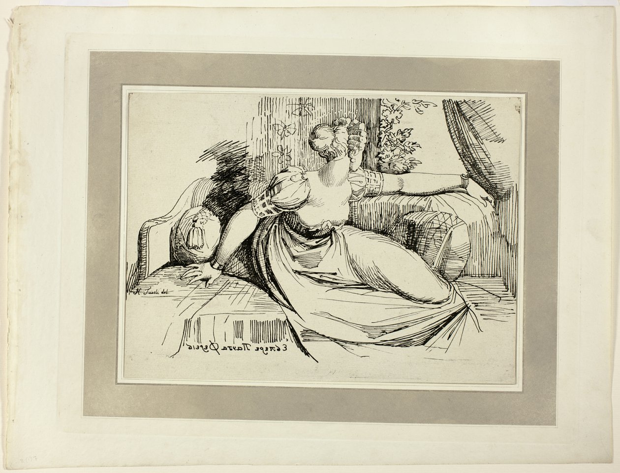 A Woman Sitting by the Window ("Evening Thou Bringest All"), fra den første utgaven av Specimens of Polyautography av Johann Heinrich Füssli