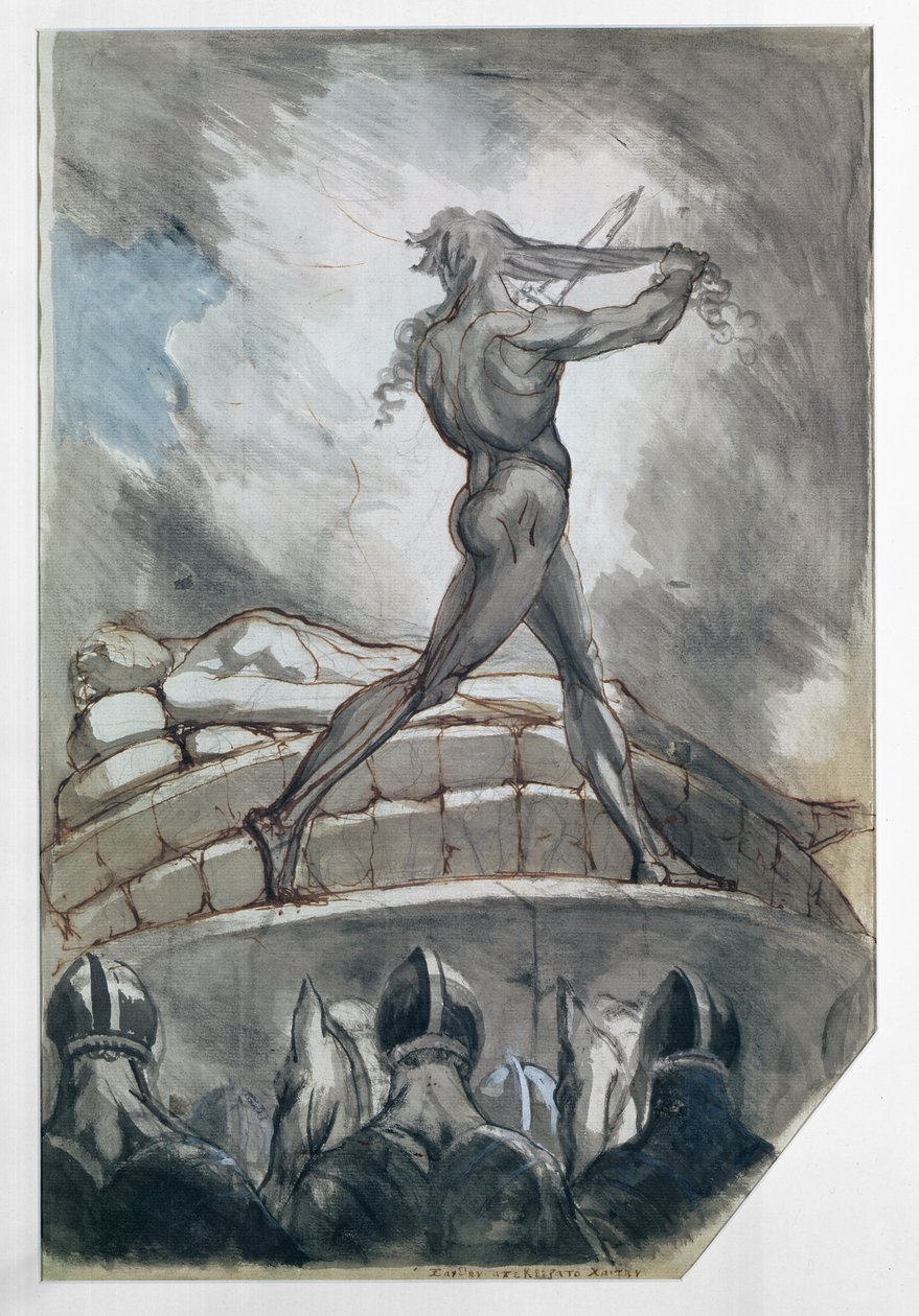 Achilles ofre håret til Patroclus, 1800-5 (penn og blekk vask på papir) av Johann Heinrich Füssli