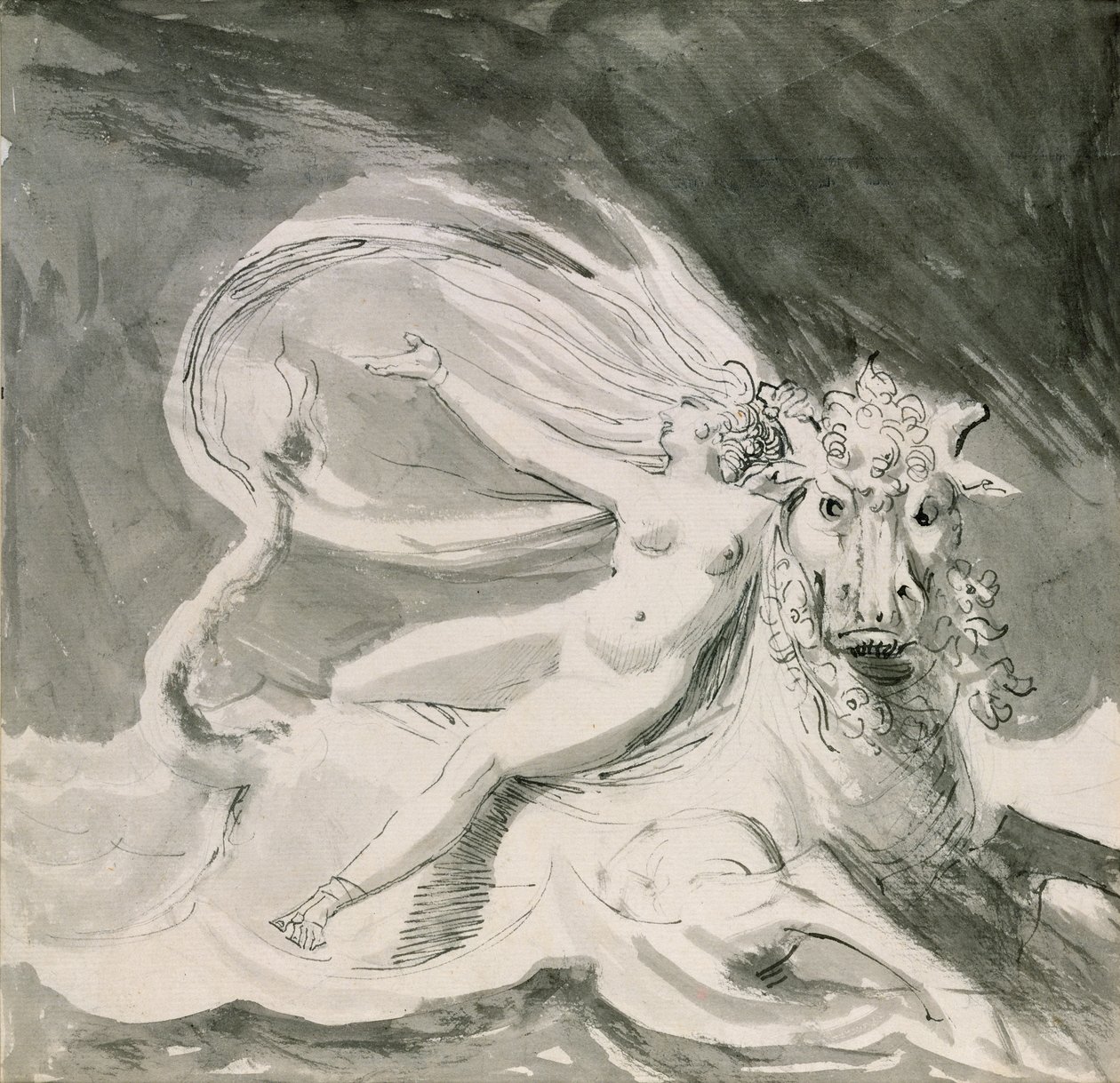 Europa og oksen (penn- og blekkvask) av Johann Heinrich Füssli
