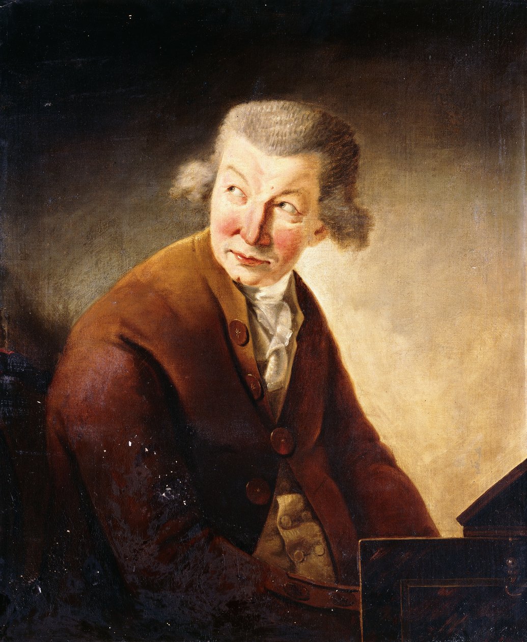 Portrett av en gentleman, identifisert som Franz Joseph Haydn, halvlang, ved en Pianoforte av Johann Heinrich Füssli