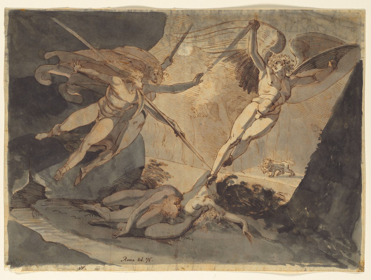 Satan starter fra berøringen av Ithuriels spyd av Johann Heinrich Füssli