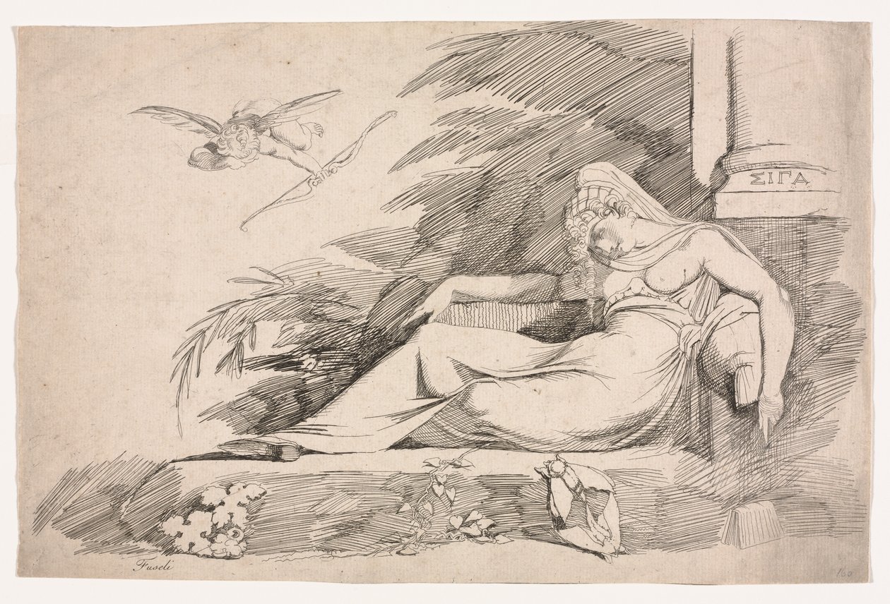 Sovende kvinne med en amor, 1780-1790. av Johann Heinrich Füssli