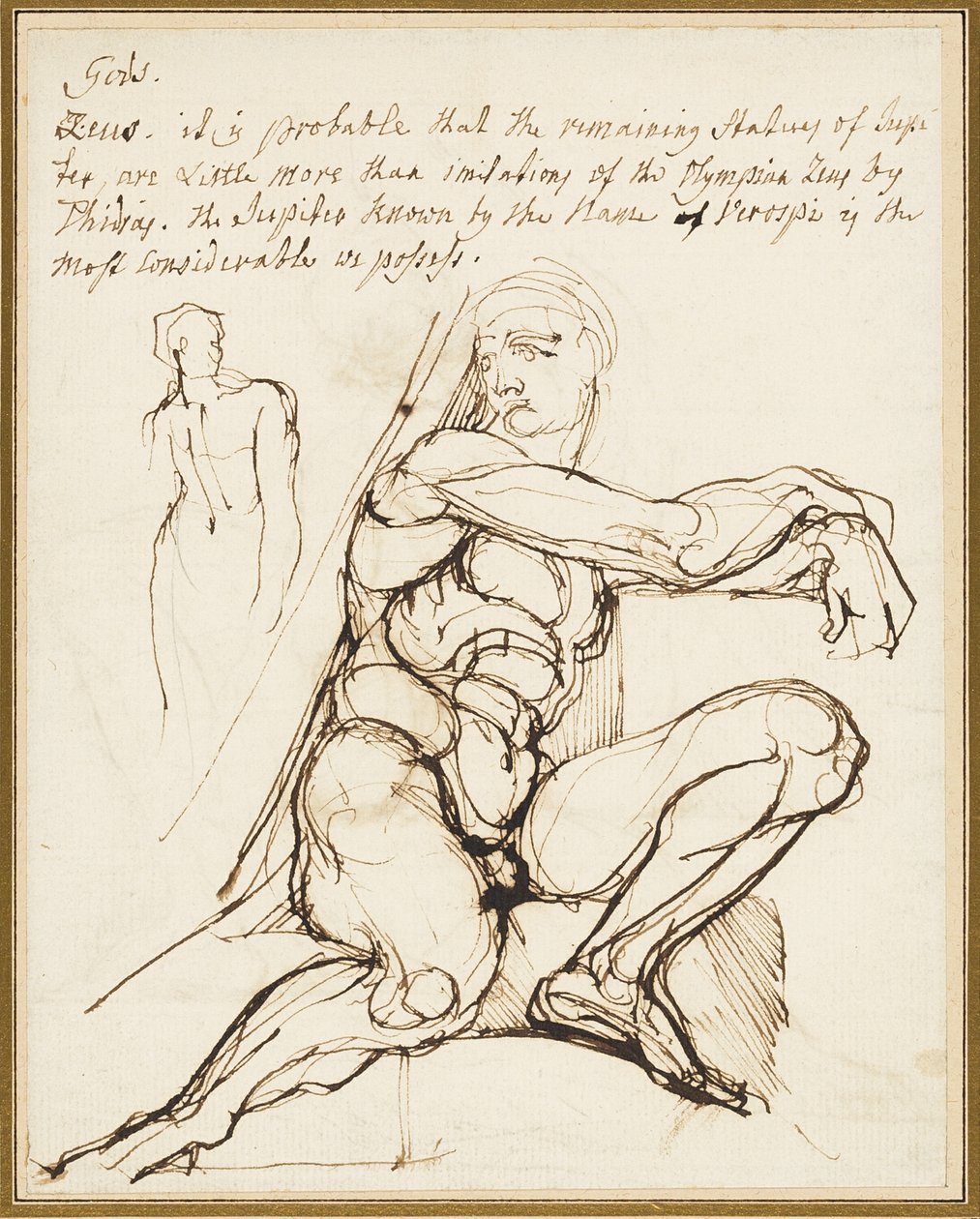 Studie av Ignudo i Det sixtinske kapell, Roma (recto); Parafrase av Ignudo som sitter øverst til høyre for profeten Jeremia i kapell, Roma (verso) av Johann Heinrich Füssli