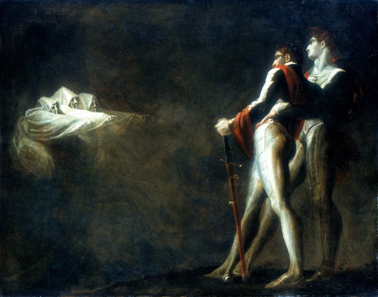 De tre heksene dukker opp for Macbeth og Banquo, sent på 1700-tallet av Johann Heinrich Füssli