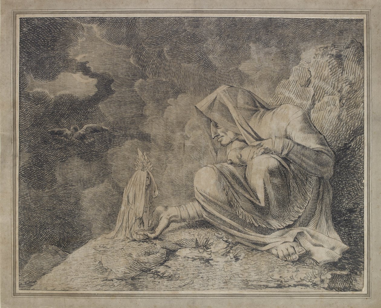 The Witch and the Mandrake, 1700-tallet (blyant og wc på papir) av Johann Heinrich Füssli