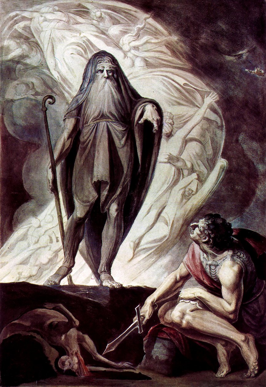 Theresias dukker opp for Ulysseus under ofringen av Johann Heinrich Füssli