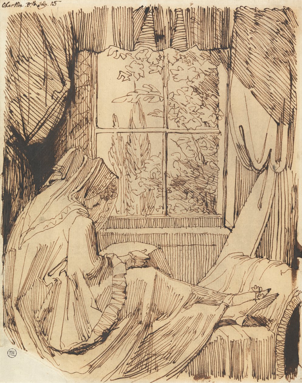 Kvinne leser, sitter foran et vindu av Johann Heinrich Füssli
