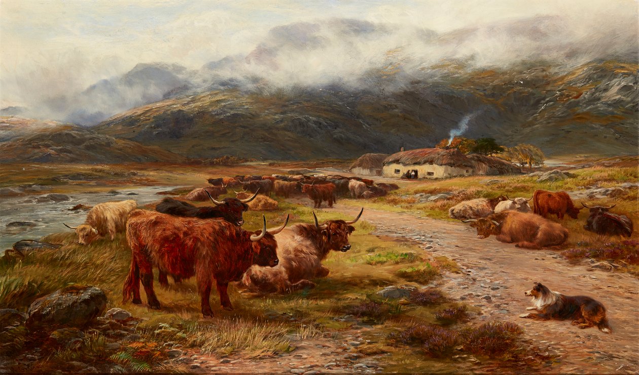 Highland Dreve Resting, Argyllshire (olje på lerret) av Henry Garland