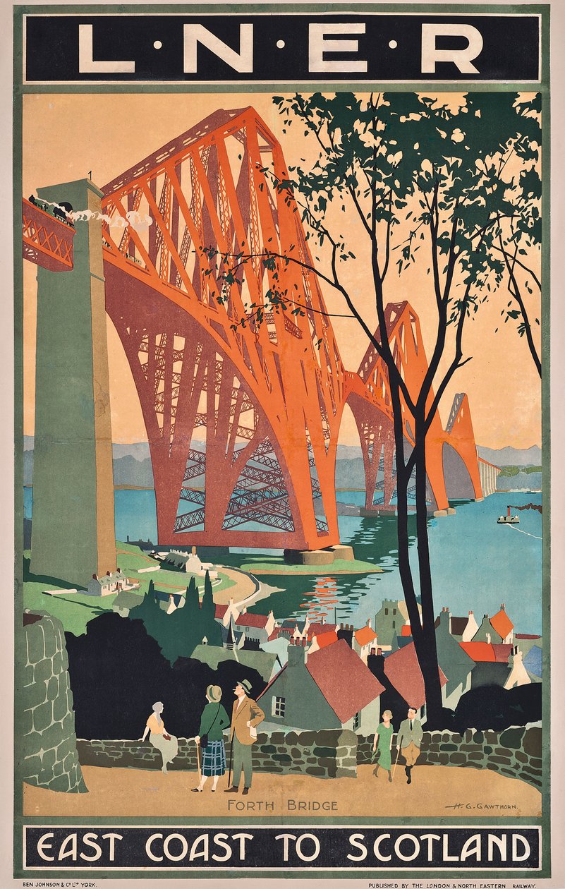En plakat for London og North Eastern Railway som annonserer østkystens reiser til Skottland av Henry George Gawthorn
