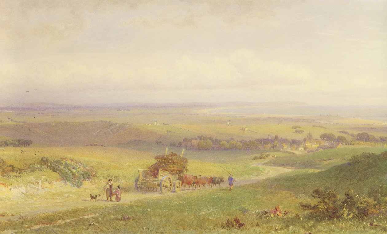 Pevensey Bay, Sussex, 1868 (wc, bc, grafitt og skraping på papir) av Henry George Hine