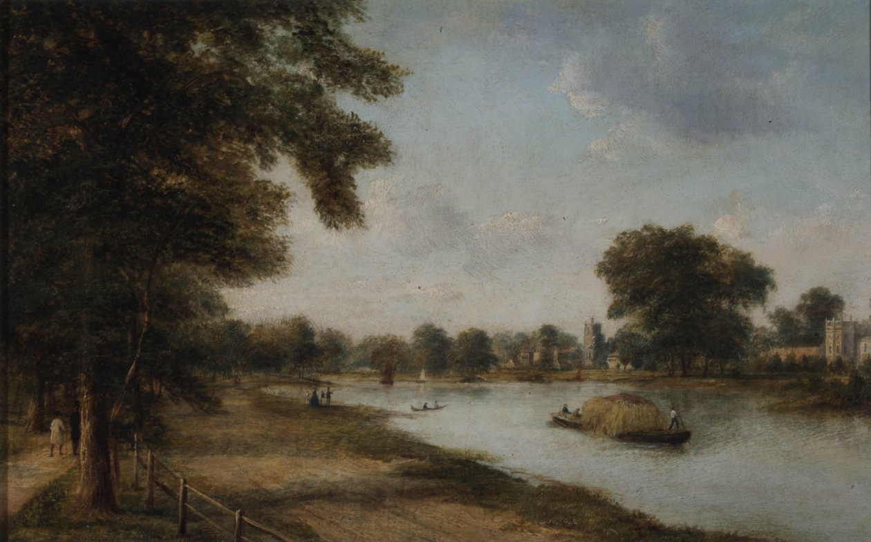 Twickenham, Middlesex med Church Ferry, Orleans House og Eel Pie Island, 1868 av Henry Gritten