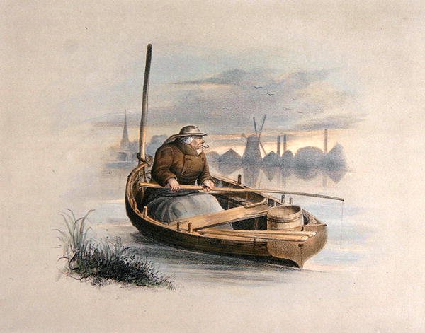 Ål bobing, Battersea, fra et sett med seks bilder av Angling (håndfarget litho) av Henry Heath