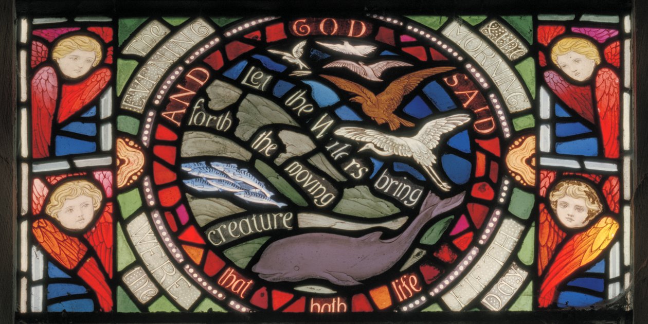 Let The Waters Bring Forth, Benedicite Window-detalj, ca. 1895 (farget glass) av Henry Holiday