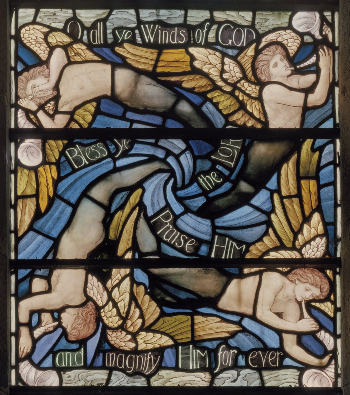 O All Ye Winds Of The Gods, Benedicite Vindudetalj, ca. 1895 (farget glass) av Henry Holiday