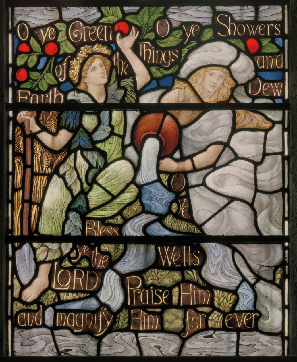 O Ye Green Things, Benedicite Vindudetalj, ca. 1895 (farget glass) av Henry Holiday