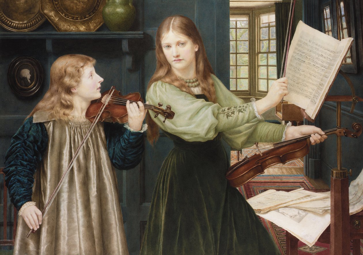Prerafaelittiske malerier: Duet par Holiday, Henry (1839-1927). Akvarell på papp, 78x108. Privat samling av Henry Holiday