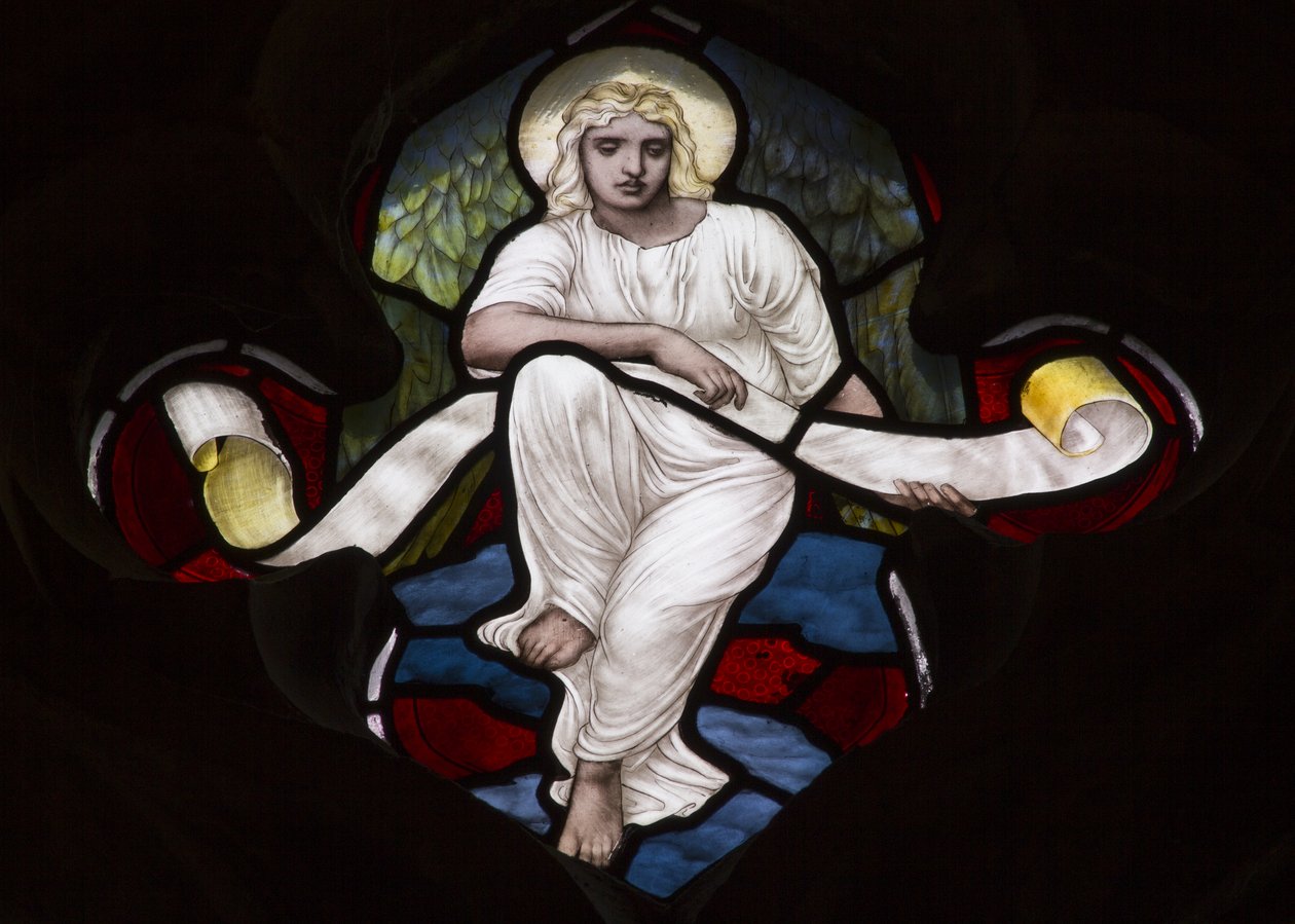 Quatrefoil Tracery Angel, 1882 (farget glass) av Henry Holiday