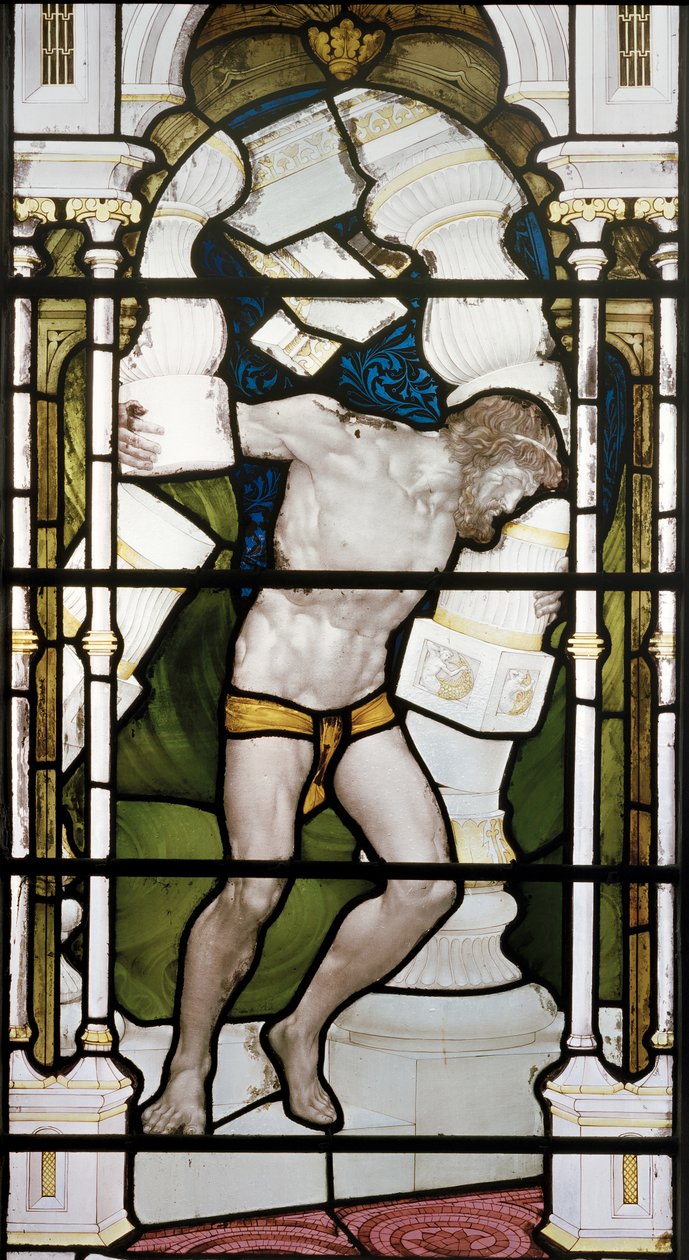 Samson og søylene, 1881-83 (farget glass) av Henry Holiday