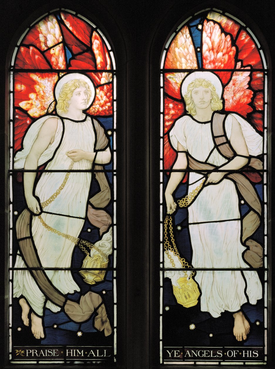 Sensing Angels, 1882 (farget glass) av Henry Holiday