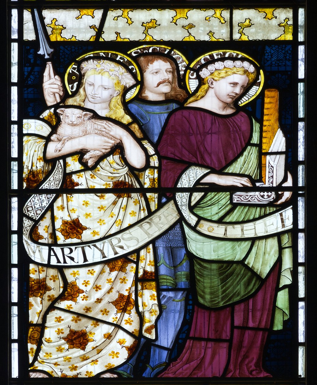 St Cecilia, St Agnes & St George, ca. 1872 (farget glass) av Henry Holiday