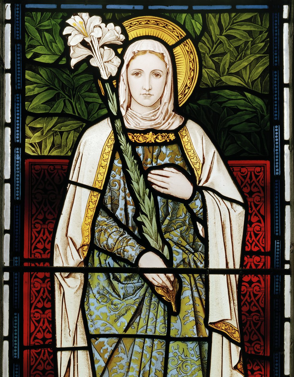 Jomfru Maria, 1873 (farget glass) av Henry Holiday